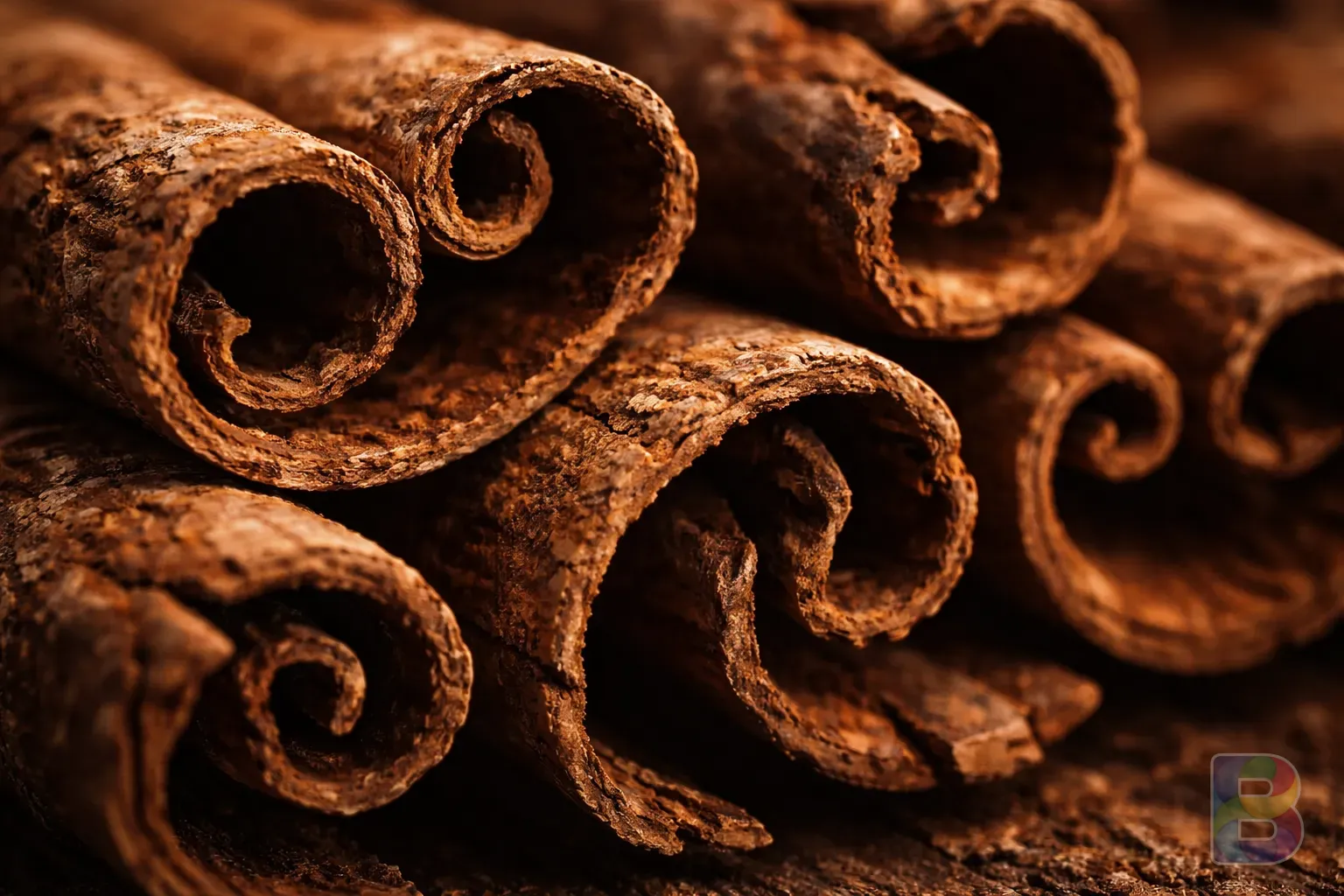 photorealistic, detail shot of cinnamon bark textures, macro photography, warm earthy tones, cinematic lighting, high resolution
